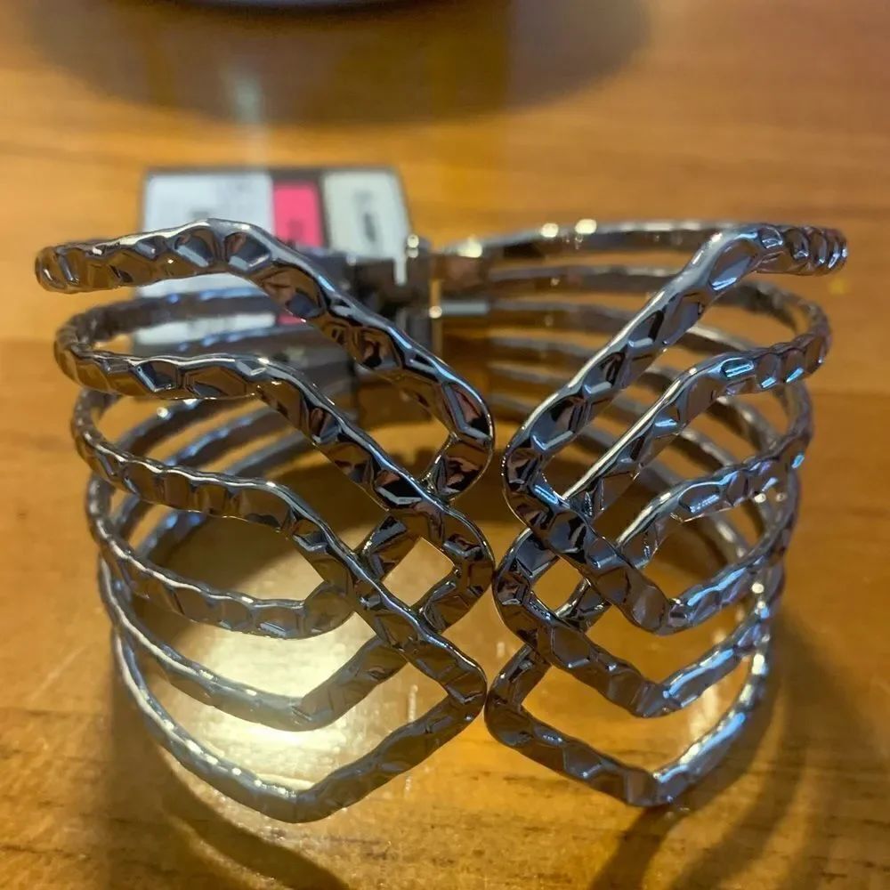 Silver metal bangle bracelet statement piece - Picture 3 of 5